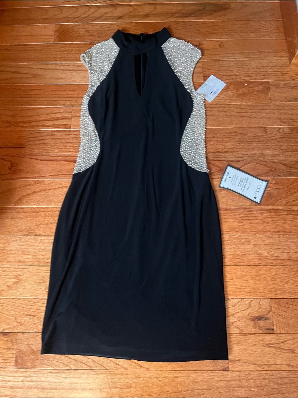 Xscape Black Dress with Silver Beaded Accents - Elegant Sleeveless Evening Dress